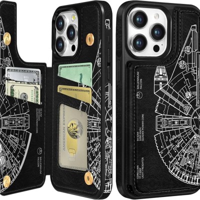 For iPhone 15 Pro Design Wallet ID Credit Card Money Holder with Magnetic Metal Closure including Lanyard - Antique Flower