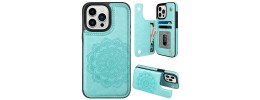 For iPhone 15 Pro Design Wallet ID Credit Card Money Holder with Magnetic Metal Closure including Lanyard - White Daisy Blossom Floral