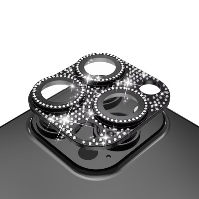 For iPhone 15 Pro Diamond Bling Camera Lens Full Tempered Glass - Black