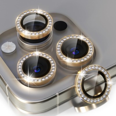 For iPhone 15 Pro Diamond Bling Camera Lens Full Tempered Glass - Gold