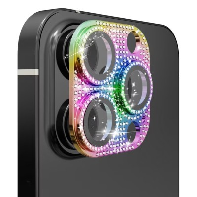 For iPhone 15 Pro Diamond Bling Camera Lens Full Tempered Glass - Mixed Color