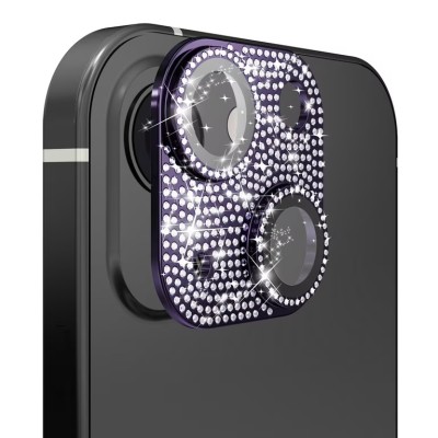 For iPhone 15 Pro Diamond Bling Camera Lens Full Tempered Glass - Purple
