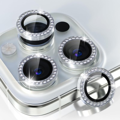 For iPhone 15 Pro Diamond Bling Camera Lens Full Tempered Glass - Silver