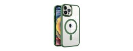 For iPhone 15 Pro Disc Chrome Circle With Chromed Tempered Glass Screen Protector PU UV Leather Case - Light Green