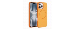 For iPhone 15 Pro Disc Chrome Circle With Chromed Tempered Glass Screen Protector PU UV Leather Case - Orange