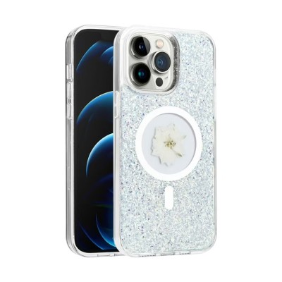For iPhone 15 Pro Epoxy Glitter 2.5mm Thick Case Cover - Silver