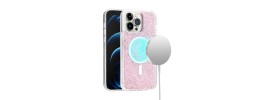 For iPhone 15 Pro Epoxy Glitter [Magnetic Circle] ShockProof Hybrid 2.5mm Thick - Rose Gold