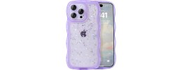 For iPhone 15 Pro Epoxy Sticker Glitter 3in1 Shockproof Transparent Hybrid Case - Pink + Light Purple