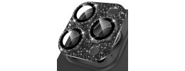 For iPhone 15 Pro Flashy Diamond Leather Sticked On Hybrid with Chrome Camera Edge - Black