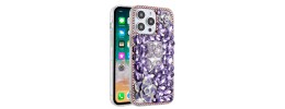 For iPhone 15 Pro Floral Full Diamond Bling Case Cover - Purple