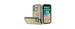 For iPhone 15 Pro Glitter Hybrid With Ring Stand Square Heart Passion Hybrid Case Cover - Gold