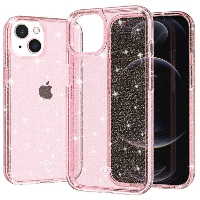 For iPhone 15 Pro Glitter Ultra Thick 3mm Transparent Hybrid Case Cover - Pink