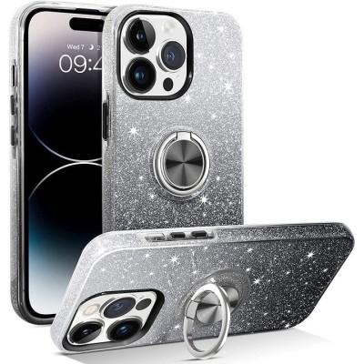 For iPhone 15 Pro Glitter Ultra Thick 3mm Transparent Hybrid Case Cover - Smoke