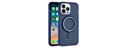 For iPhone 15 Pro Hoop Kickstand [Magnetic Circle] HD Transparent Chrome Hybrid - Blue