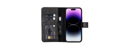 For iPhone 15 Pro Jewel Wallet Design with Stitched PU Leather ID Card Money Holder Zipper Case - Black