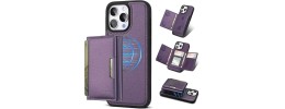 For iPhone 15 Pro Jewel Wallet Design with Stitched PU Leather ID Card Money Holder Zipper Case - Purple