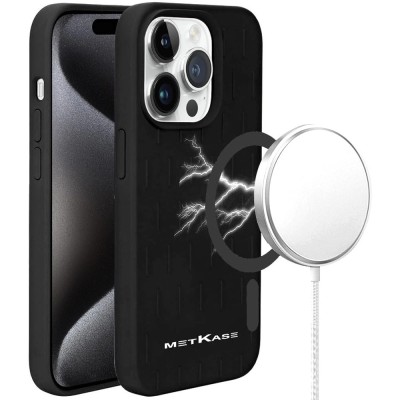 For iPhone 15 Pro METKASE Apple-Peel Stick PU Leather [Magnetic Circle] Premium Hybird Case - Black