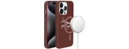 For iPhone 15 Pro METKASE Apple-Peel Stick PU Leather [Magnetic Circle] Premium Hybird Case - Brown