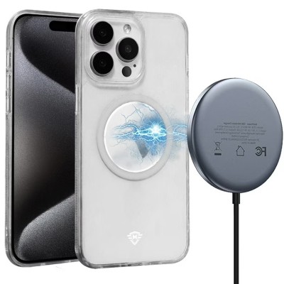 For iPhone 15 Pro METKASE Basic Transparent [Magnetic Circle] Premium Hybrid - Black with Glitter