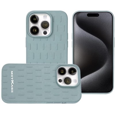 For iPhone 15 Pro METKASE Boundless Liquid Silicone [Magnetic Circle] Thick Lined Design Hybrid Case - Cyan