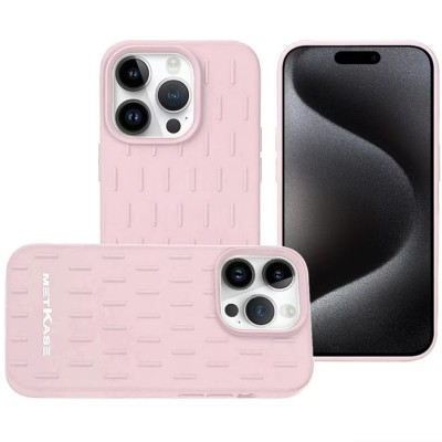 For iPhone 15 Pro METKASE Boundless Liquid Silicone [Magnetic Circle] Thick Lined Design Hybrid Case - Light Pink