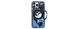 For iPhone 15 Pro METKASE Chrome Lined Pattern [Magnetic Circle] Premium Case - Blue