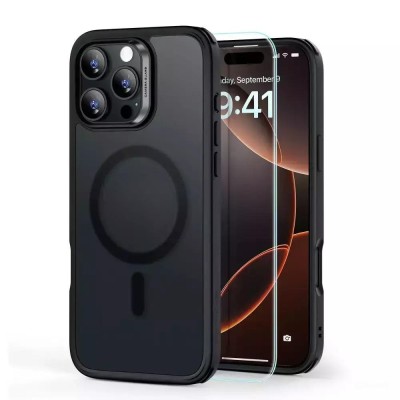 For iPhone 15 Pro METKASE Dazzle Magnetic Ring Stand Alloy Chrome Transparent Hybrid in Slide-Out Package - Black