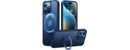 For iPhone 15 Pro METKASE Dazzle Magnetic Ring Stand Alloy Chrome Transparent Hybrid in Slide-Out Package - Navy Blue