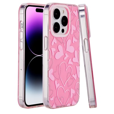 For iPhone 15 Pro METKASE Double Protection IMD Design Pattern [Magnetic Circle] Premium Case - Hearts