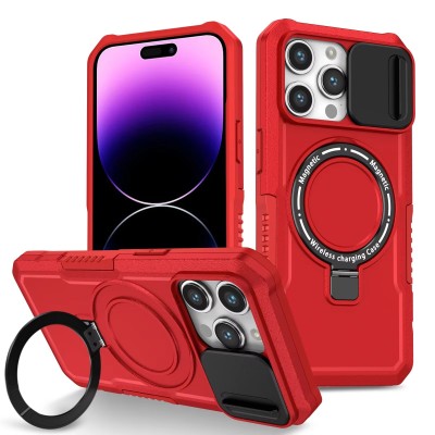 For iPhone 15 Pro METKASE Exquisite Tough Shockproof Hybrid in Slide-Out Package - Red/Black