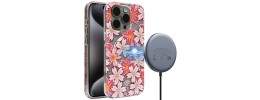 For iPhone 15 Pro METKASE Floral Design [Magnetic Circle] Transparent Hybrid - Oriental Cherry Blossom