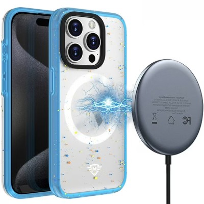 For iPhone 15 Pro METKASE GLITTER Transparet [MAGNETIC CIRCLE] Shockproof Hybrid - Blue