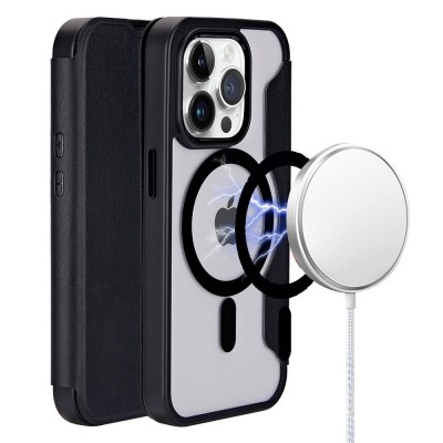 For iPhone 15 Pro METKASE GLITTER Transparet [MAGNETIC CIRCLE] Shockproof Hybrid - Silver/Black
