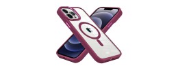 For iPhone 15 Pro METKASE Magnetic Greatest Clear Acrylic Thick Metal Button Hybrid in Slide-Out Package - Burgundy