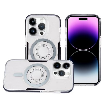 For iPhone 15 Pro METKASE IMD Design Pattern [Magnetic Circle] Premium Hybrid Case - Blue Pattern