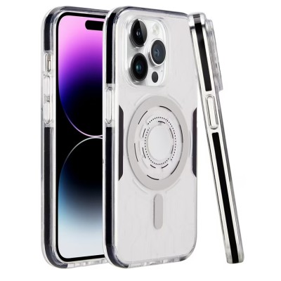 For iPhone 15 Pro METKASE IMD Design Pattern [Magnetic Circle] Premium Hybrid Case - Space Silver Pattern