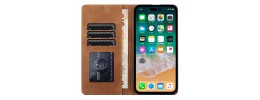 For iPhone 15 Pro METKASE Luxury Wallet Card ID Zipper Money Holder in Slide-Out Package - Brown