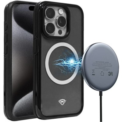 For iPhone 15 Pro METKASE Magnetic Circle Kickstand Exclusive Brushed Hybrid - Black