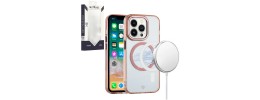For iPhone 15 Pro METKASE Magnetic Circle Ring Transparent Premium Acrylic Case Cover with Metal Buttons & Camera Raised Lip in Slide-Out Package - Black