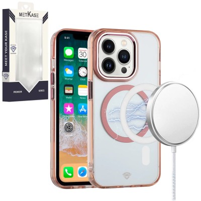 For iPhone 15 Pro METKASE Magnetic Circle Ring Transparent Premium Acrylic Case Cover with Metal Buttons & Camera Raised Lip in Slide-Out Package - Black