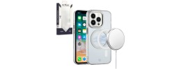 For iPhone 15 Pro METKASE Magnetic Circle Ring Transparent Premium Acrylic Case Cover with Metal Buttons & Camera Raised Lip in Slide-Out Package - Clear