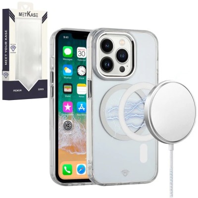 For iPhone 15 Pro METKASE Magnetic Circle Ring Transparent Premium Acrylic Case Cover with Metal Buttons & Camera Raised Lip in Slide-Out Package - Clear
