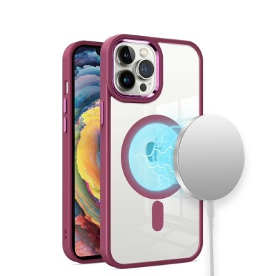 For iPhone 15 Pro METKASE Magnetic Circle Ring Transparent Premium Acrylic Case Cover with Metal Buttons & Camera Raised Lip in Slide-Out Package - Light Purple