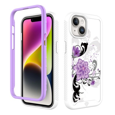 For iPhone 15 Pro METKASE Premium Exotic Design Hybrid Case in Slide-Out Package - Colorful Flower Arrangement