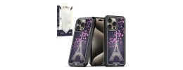 For iPhone 15 Pro METKASE Premium RANK Design Fused Hybrid in Slide-Out Package - Dark Grunge Eiffel Tower Paris Sakura Flowers