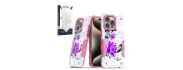For iPhone 15 Pro METKASE Premium RANK Design Fused Hybrid in Slide-Out Package - Rose Pink Floral