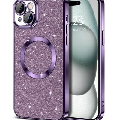 For iPhone 15 Pro METKASE SHIMMER Transparent [MAGNETIC CIRCLE] Shockproof Hybrid - Purple Shimmer