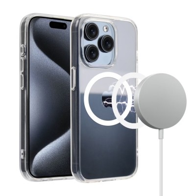 For iPhone 15 Pro METKASE Transparent [Magnetic Circle] Simplistic Hybrid - Clear