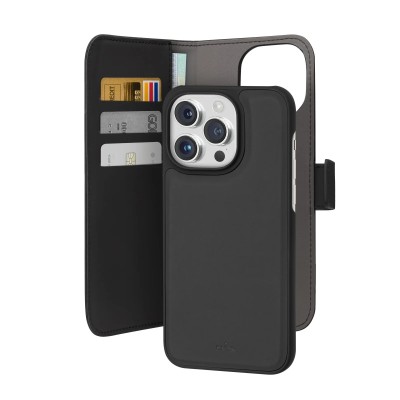 For iPhone 15 Pro METKASE Wallet PU Vegan Leather ID Card Money Holder with Magnetic Closure in Slide-Out Package - Black