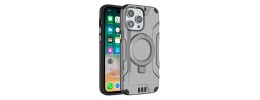 For iPhone 15 Pro Magnetic Circle Kickstand Exclusive Brushed Hybrid - Grey